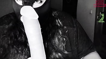 Greendeerowl puts on a mask and plays with and a dildo