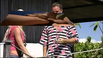 Blonde beauty jennifer is in the tropics with a guy and having sex