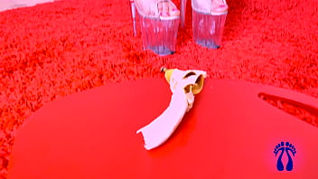 Redhead bitch with high heels for creamy banana
