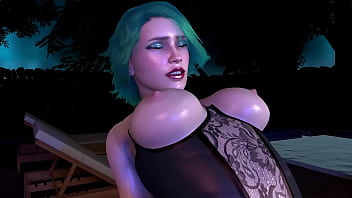 Hot girl with green hair rides cock on top in lingerie 3d porn