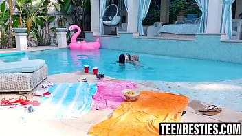 Poolside lesbian oral with three gorgeous besties