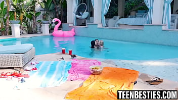 Poolside lesbian oral with three gorgeous besties