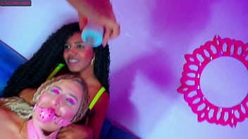 Tied blonde lesbian with oiled body bdsm