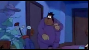 Goofy having fun with peg in bed