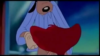 Goofy having fun with peg in bed