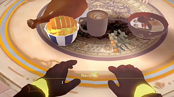 Navia cavalgando no pau do aether