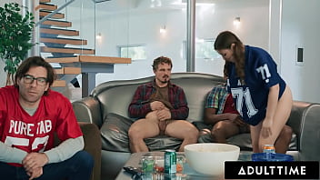 Hot babe has sneaky sex with 2 studs