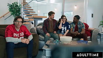 Hot babe has sneaky sex with 2 studs