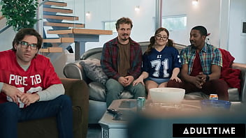 Hot babe has sneaky sex with 2 studs