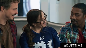 Hot babe has sneaky sex with 2 studs