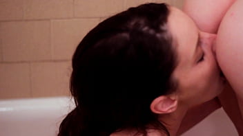 Lesbians rilee marks and alice march play in a hotel bathtub in la