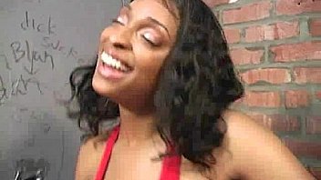 Ebony teen cleaning all the cocks at gloryhole 9