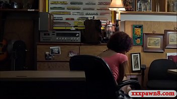 Kinky ebony flashes big tits and banged at the pawnshop