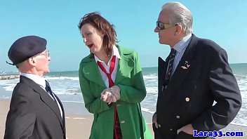 Stockinged british milf fucked by senior guys