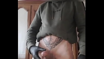 I Jerk Off With Black Latex Gloves Thick Cumshot Which I Lick thumbnail