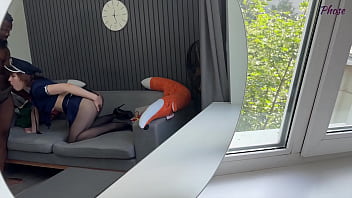 Naughty cop gets her pussy creampied by black guy