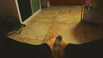 Ariel ortiz plays with her feet with her toy