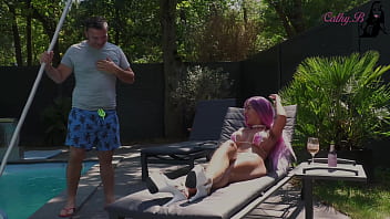 Pool boy fucks boss's wife in his pool