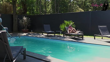 Pool boy fucks boss's wife in his pool