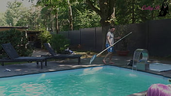 Pool boy fucks boss's wife in his pool