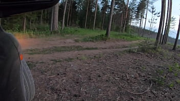 Girlfriend with big ass sucks cock and fucks in the car in different poses without taking off her white sexy panties amateur couple pov