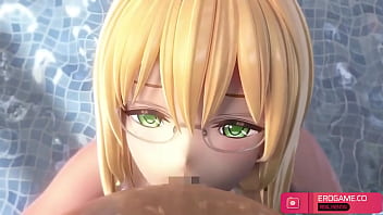 Cute girl with white bikini makes you cummed in swimming pool