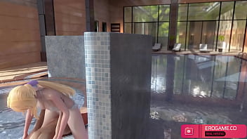 Cute girl with white bikini makes you cummed in swimming pool