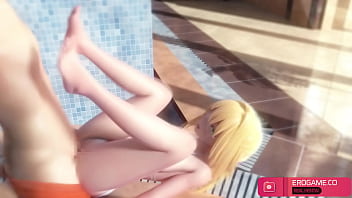 Cute girl with white bikini makes you cummed in swimming pool