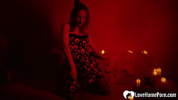 Solo redhead masturbates in the red light