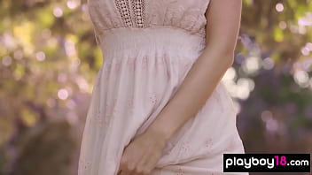 Passionate naked brunette hottie poses first time for playboy