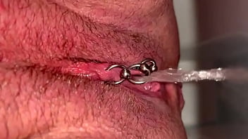 My first time haired pussy pee and moving clit and asshole