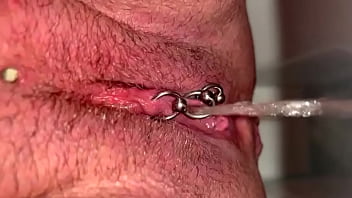 My first time haired pussy pee and moving clit and asshole