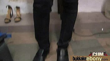 Ebony babe sucks group of white guys 12