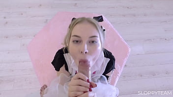 Insane Blowjob Big Cock Deep Throat Drool Sloppy Messy Pigtails Blonde thumbnail