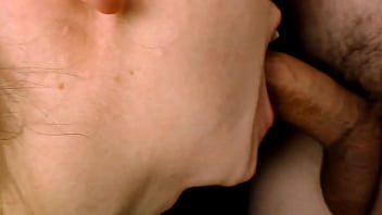 Close up hot blonde gives a blowjob and gets cum in her mouth