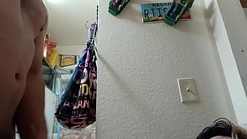 Drops to her knees in the kitchen and sucks me off to completion with her old man upstairs