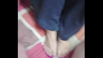 Stacy mom milf gives stepson a very kinky footjob jizz over her sexy feet