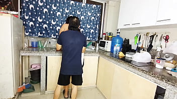 Old stepfather fucks his stepdaughter in the kitchen