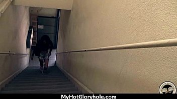 Ebony teen shows off her blowjob skills at gloryhole 14