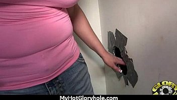 Ebony slut fucks a white gloryhole cock in her first interracial scene 29