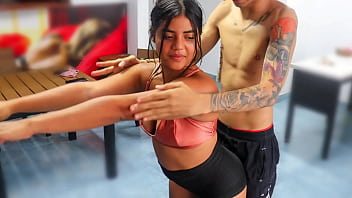 Little stepsister indian asks for help to exercise her stepbrother helps her