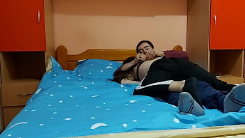 Tiny petite girlfriend with tight pussy rides boyfriend's big dick