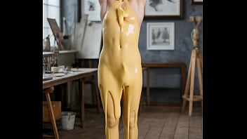 Nude woman covered by cheese