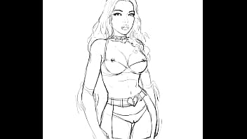 Hand drawn illustrated vixen with nipples showing