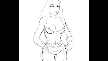 Hand drawn illustrated vixen with nipples showing