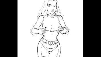 Hand drawn illustrated vixen with nipples showing