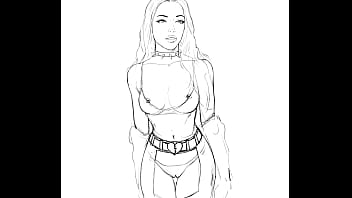 Hand drawn illustrated vixen with nipples showing