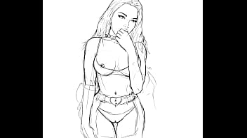 Hand drawn illustrated vixen with nipples showing