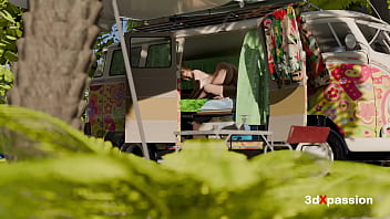 Psychedelic roadside sex vibes in a painted van sloppy blowjob reverse cowgirl missipnary & cumshot