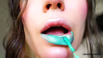 Sensual glossy minty kiss